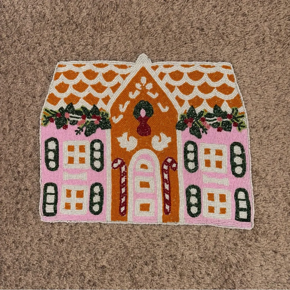 New Anthropologie Payton James Christmas Gingerbread Beaded Holiday Place Mat